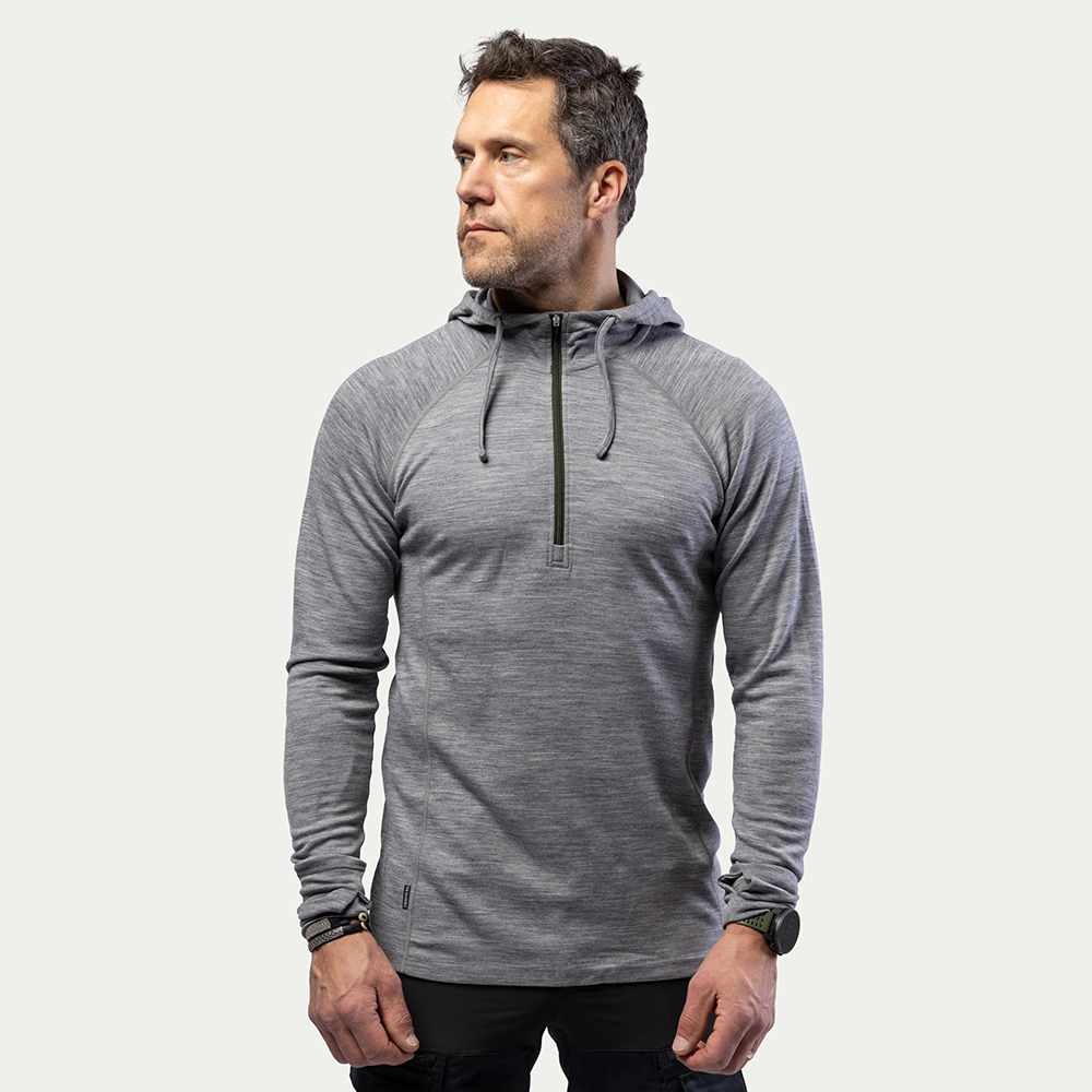 BN105 Merino Half Zip Hoodie Herre Grey - Størrelse: 3XL - Beyond Nordic