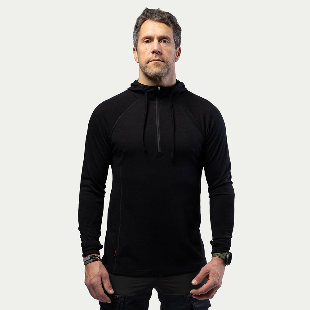 BN105 Merino Half Zip Hoodie Herr Onyx Black - Storlek: 3XL - Beyond Nordic