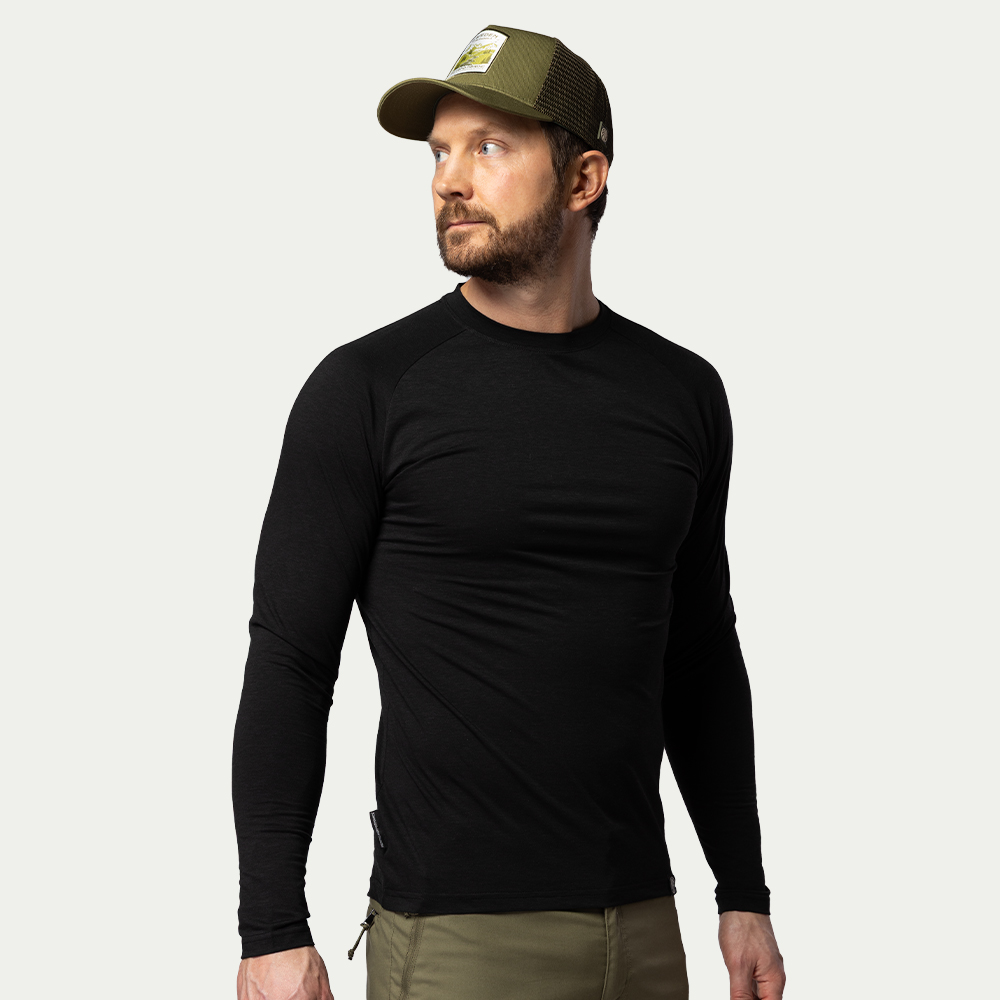 BN219 Light Merino LS Crew Heren Onyx Black - Maat: XS - Beyond Nordic