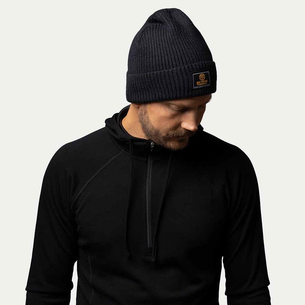 BN203 Knitted Wool Beanie Onyx Black - Storlek: One Size - Beyond Nordic