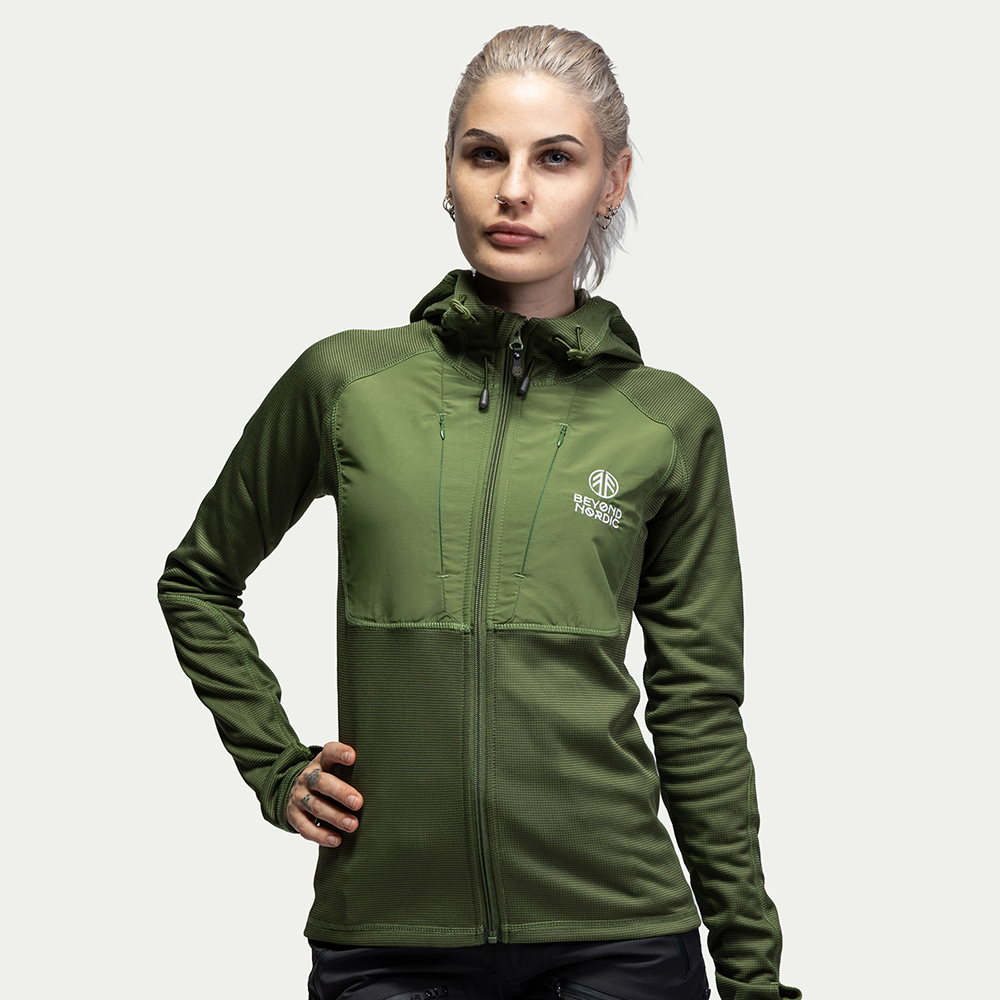 BN101 Mid Layer Fleece Hoodie Femme Green - Taille : L - Beyond Nordic